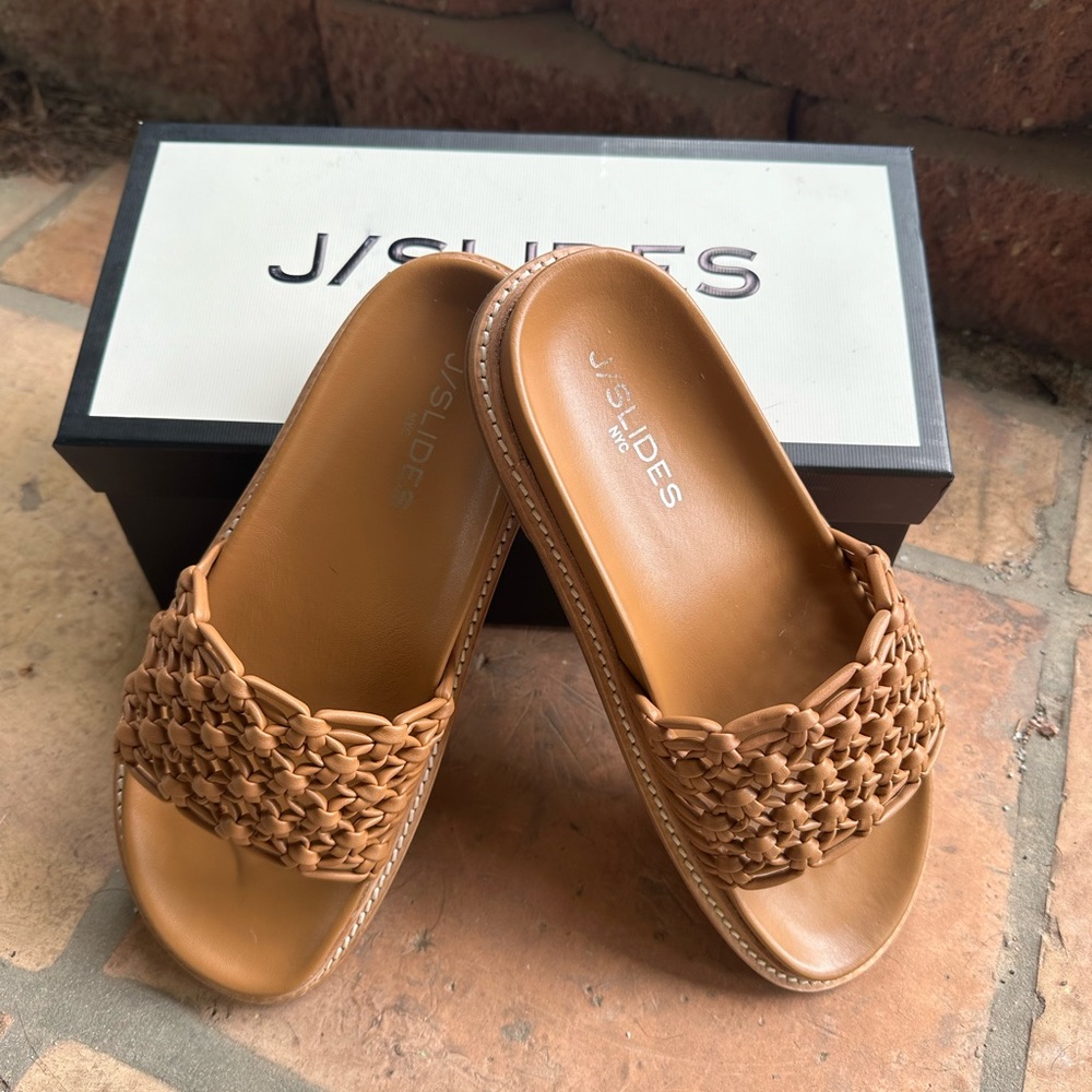 J Slides Tan Woven Robie Sandal